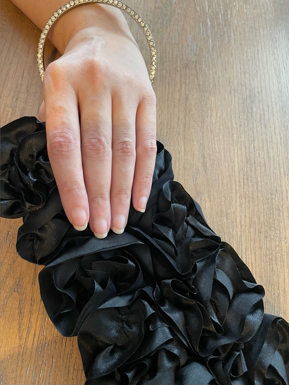 Lulu Townsend Black Rosette Clutch/Wrislet with Rhinestoned Handle/Bracelet
